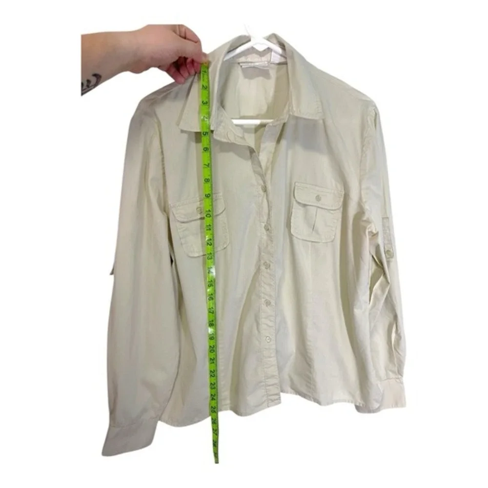Worthington 14‎ Beige Button Down Shirt Roll Tab Utility Safari Minimalist